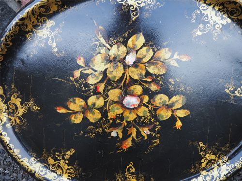 LARGE 19TH CENTURY OVAL PAPIER MACHE TRAY - ADDITIONAL PHOTO 1