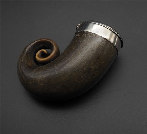 GOOD SCOTTISH HORN SILVER SNUFF MULL - ADDITIONAL PHOTO 1