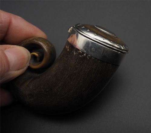 GOOD SCOTTISH HORN SILVER SNUFF MULL - ADDITIONAL PHOTO 3