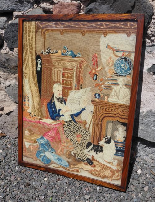 VICTORIAN PETIT POINT FRAMED NEEDLEWORK