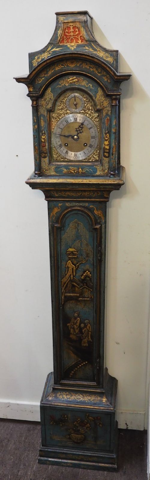 RARE BLUE LACQUER GRANDMOTHER CLOCK