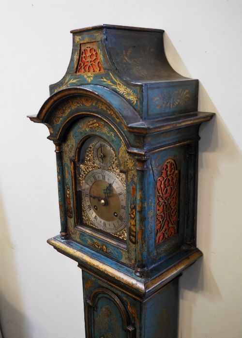 RARE BLUE LACQUER GRANDMOTHER CLOCK - ADDITIONAL PHOTO 1