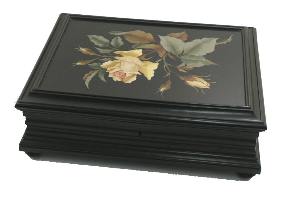 FINE ITALIAN PIETRA DURA INLAID EBONY JEWEL BOX