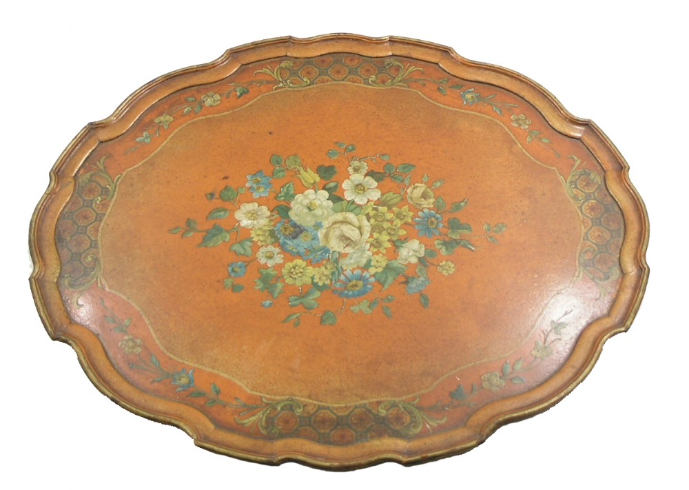 UNUSUAL ORANGE LACQUERED PAPE MACHE TRAY