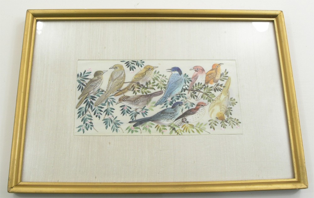 FRAMED CHINESE PAINTED IVORY PLACQUE. C. 1910