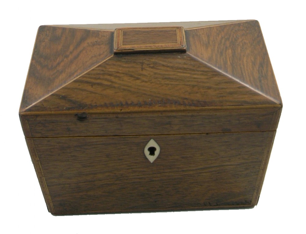 GEORGIAN ROSEWOOD & INLAID TEA CADDY. C. 1820