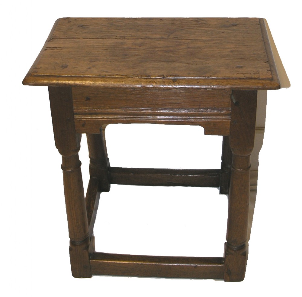 17th CENTURY + LATER OAK JOINT STOOL. C. 1680