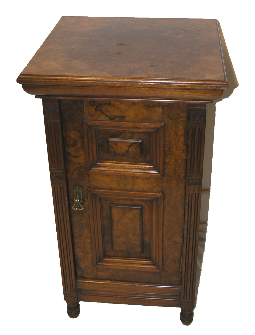 VICTORIAN BURR WALNUT BEDSIDE CUPBOARD. C. 1880
