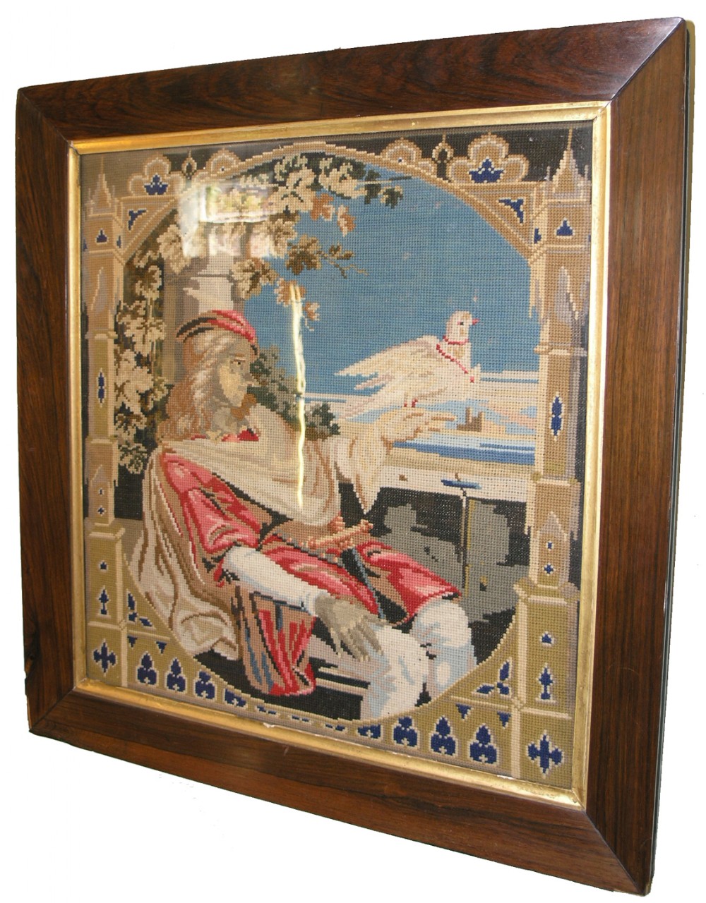 19th CENTURY ROSEWOOD FRAMED NEEDLEWORK PICTURE