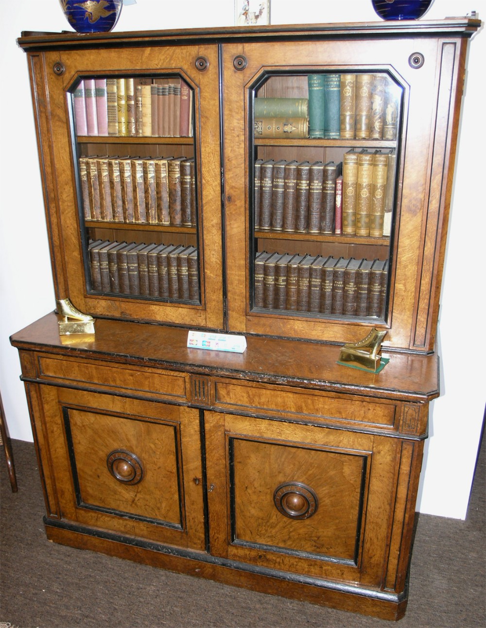 VICTORIAN POLLARD OAK BOOKCASE. MAKERS STAMP. C. 1880