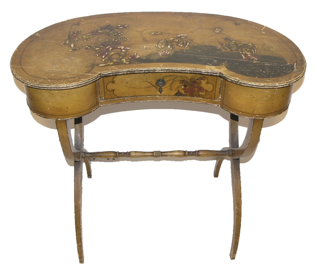 FRENCH KIDNEY SHAPE ORIGINAL PAINTED TABLE. C. 1900