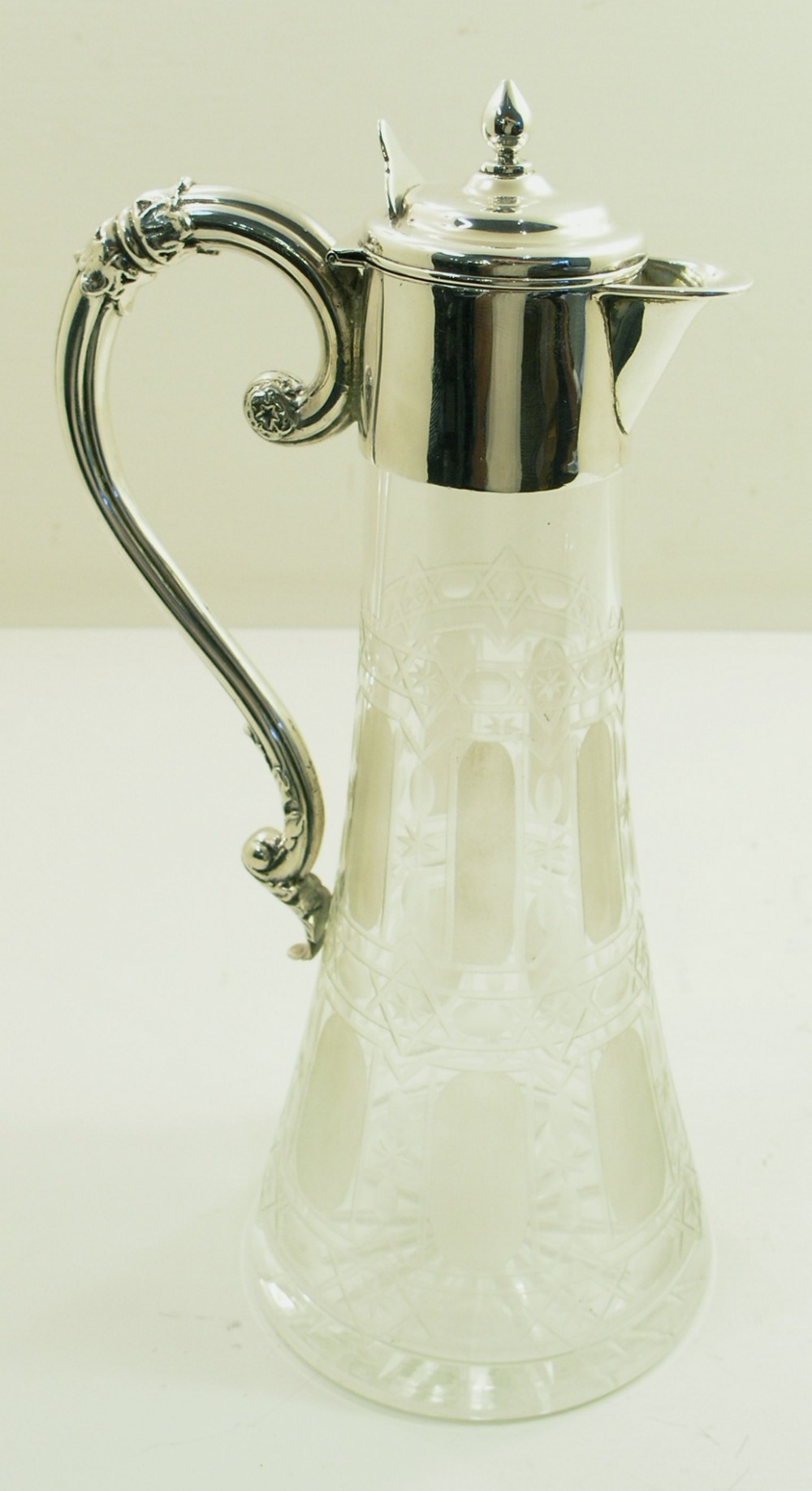 FINE VICTORIAN SILVER & ENGRAVED GLASS CLARET JUG