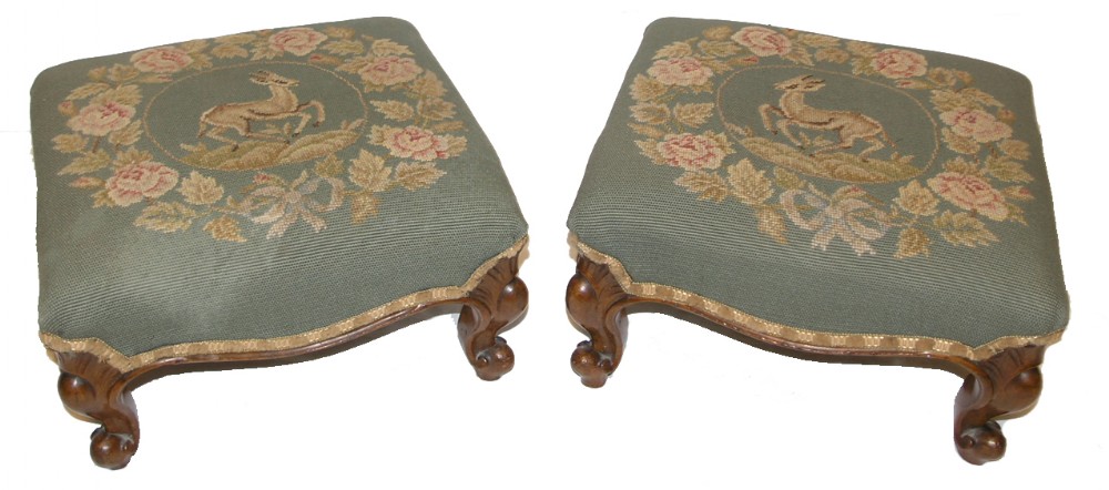 FINE PAIR OF VICTORIAN CABRIOLE LEG FOOT STOOLS