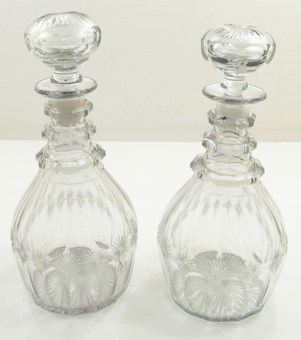 SUPERB PAIR OF TRIPLE RING GEORGIAN DECANTERS