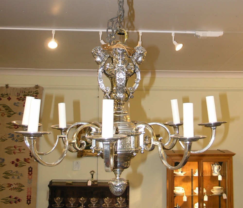 SUPERB EDWARDIAN 8 BRANCH SILVER PLATE CHANDELIER