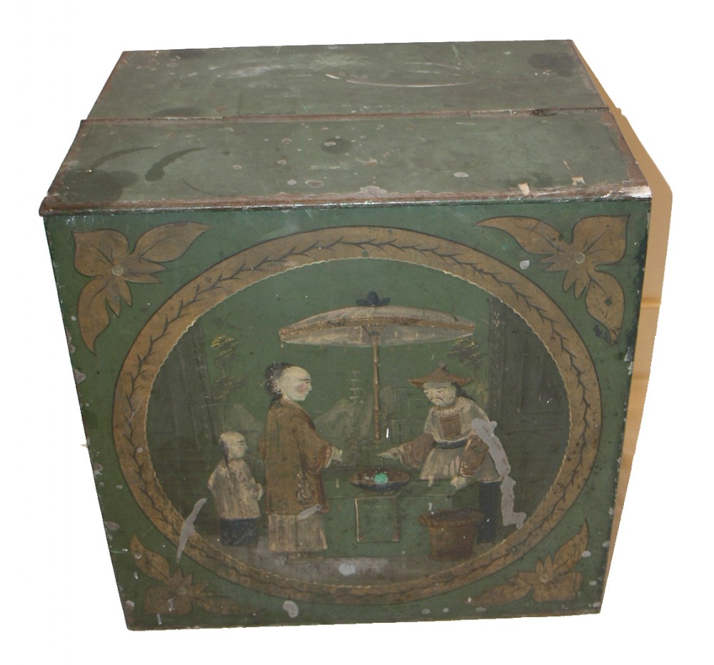 UNUSUAL CHINESE STYLE TOLEWARE TEA BOX. C. 1880
