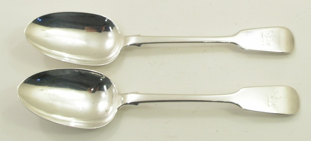 2 MATCHED IRISH DUBLIN SILVER SERVING SPOONS