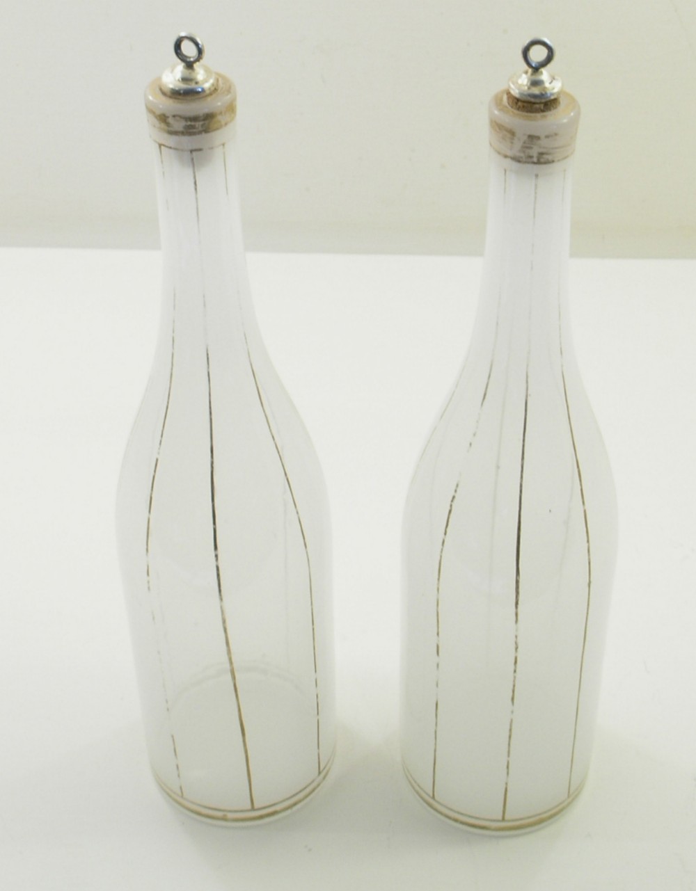 PAIR VICTORIAN FRENCH SILVER TOP DECANTERS