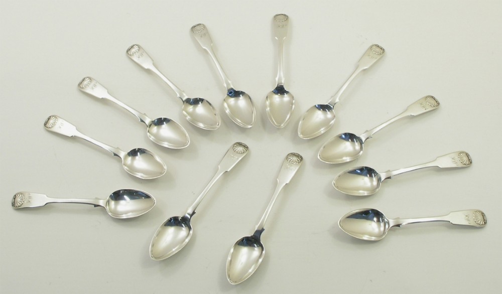 FINE SET OF 12 EDINBURGH SILVER TEASPOONS. 1833