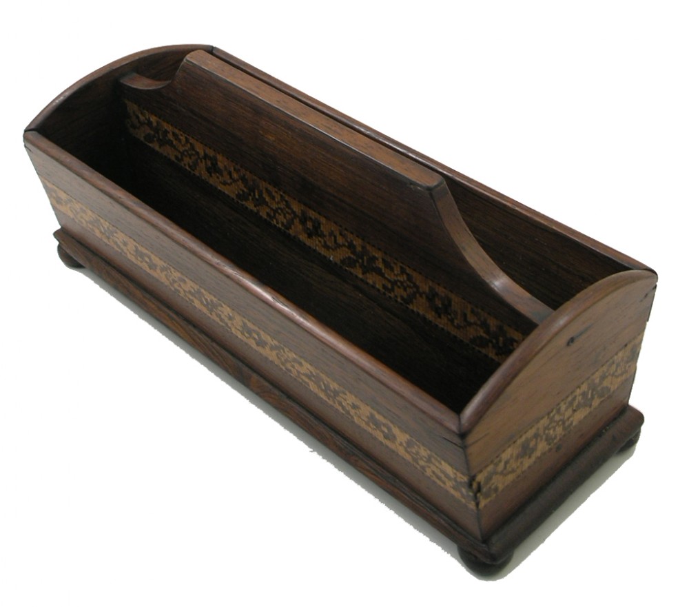 19th CENTURY TUNBRIDGE WARE LETTER RACK / DESK TIDY 