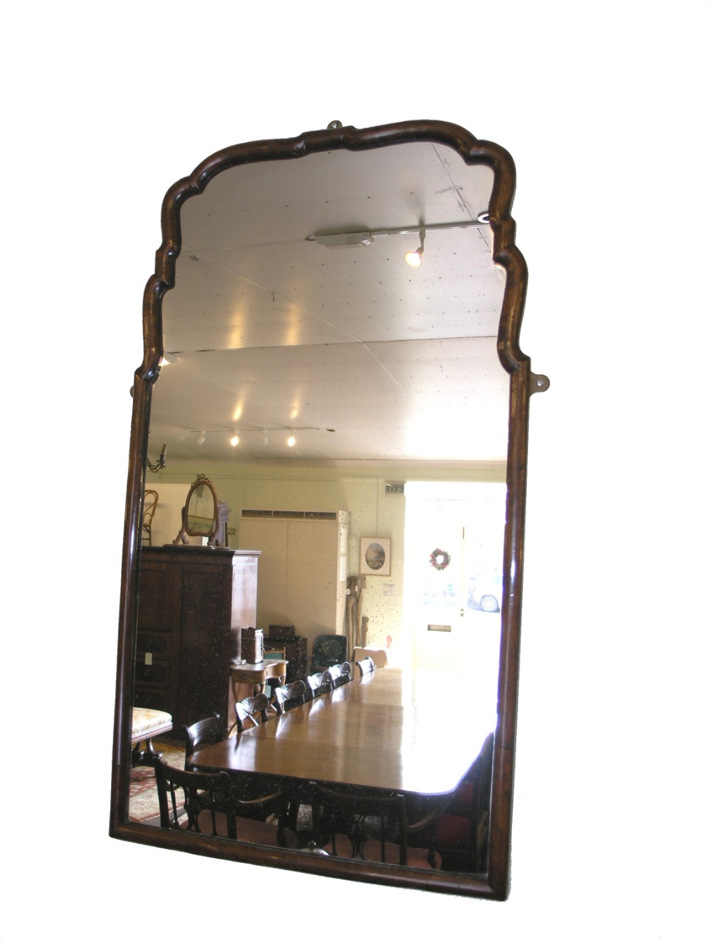 LARGE QUEEN ANNE SHAPED WALNUT MIRROR. C. 1710 