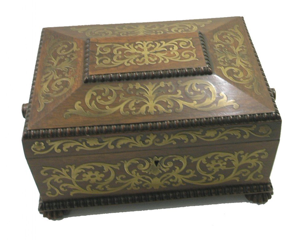 FINE REGENCY BRASS INLAID ROSEWOOD JEWEL BOX