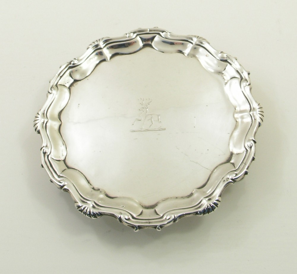 GEORGE II SILVER CARD TRAY BY RICHARD RUGG. 1754