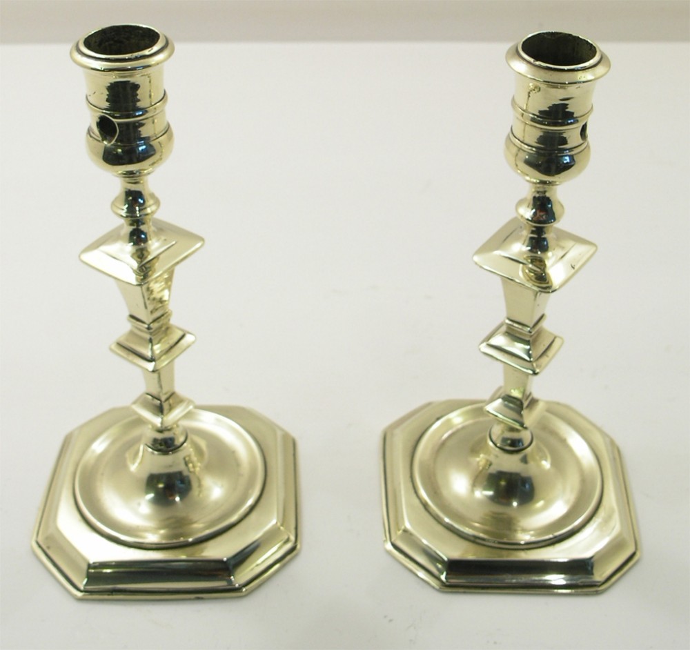UNUSUAL PAIR OF QUEEN ANNE STYLE BRASS CANDLESTICKS