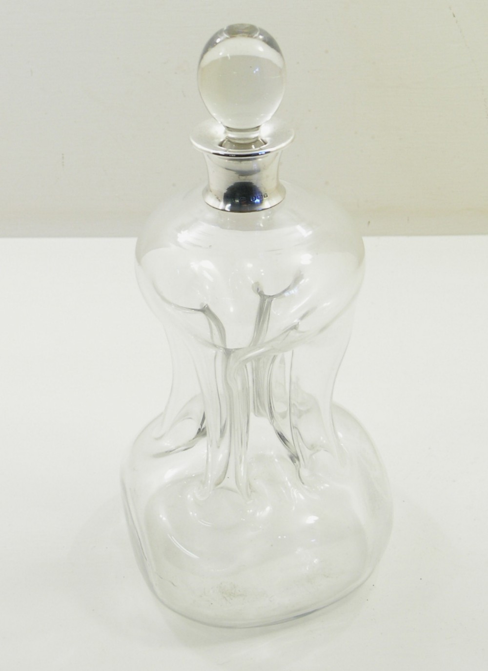 GOOD SILVER NECKED GLASS DECANTER. BIRMINGHAM 1941