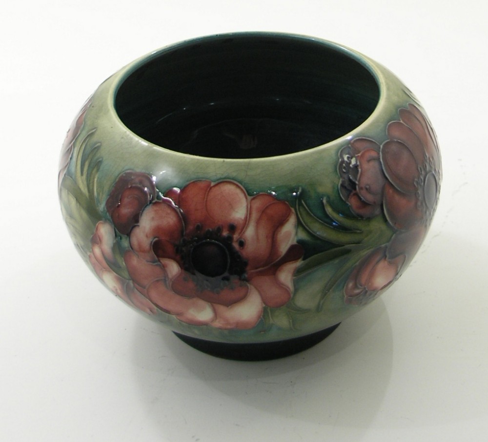 LARGE MOORCROFT ENGLAND SMOKEY GREEN FLOWER BOWL