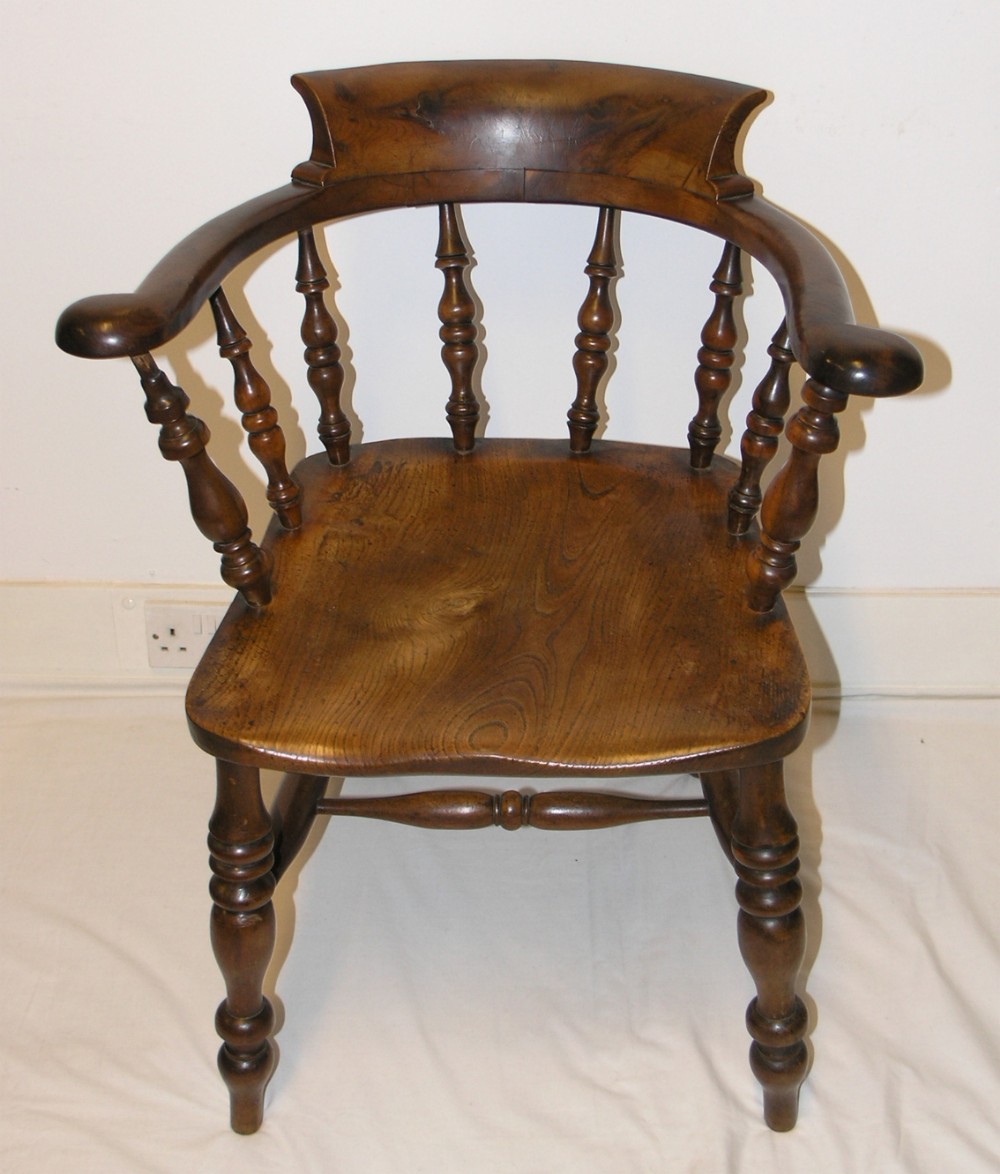 RARE SOLID YEW-WOOD VICTORIAN SMOKERS CHAIR. c. 1850