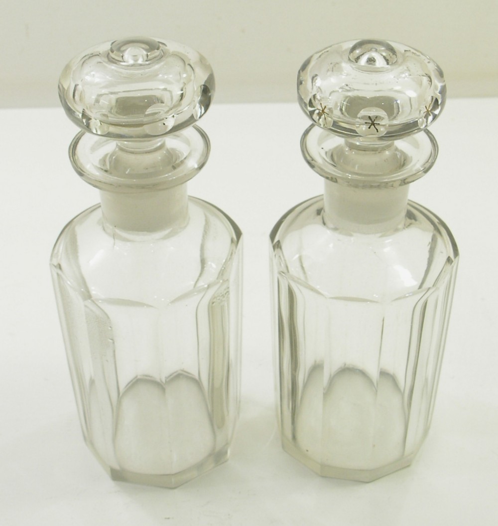 GOOD PAIR OF 19th CENTURY OCTAGONAL GLASS DECANTERS