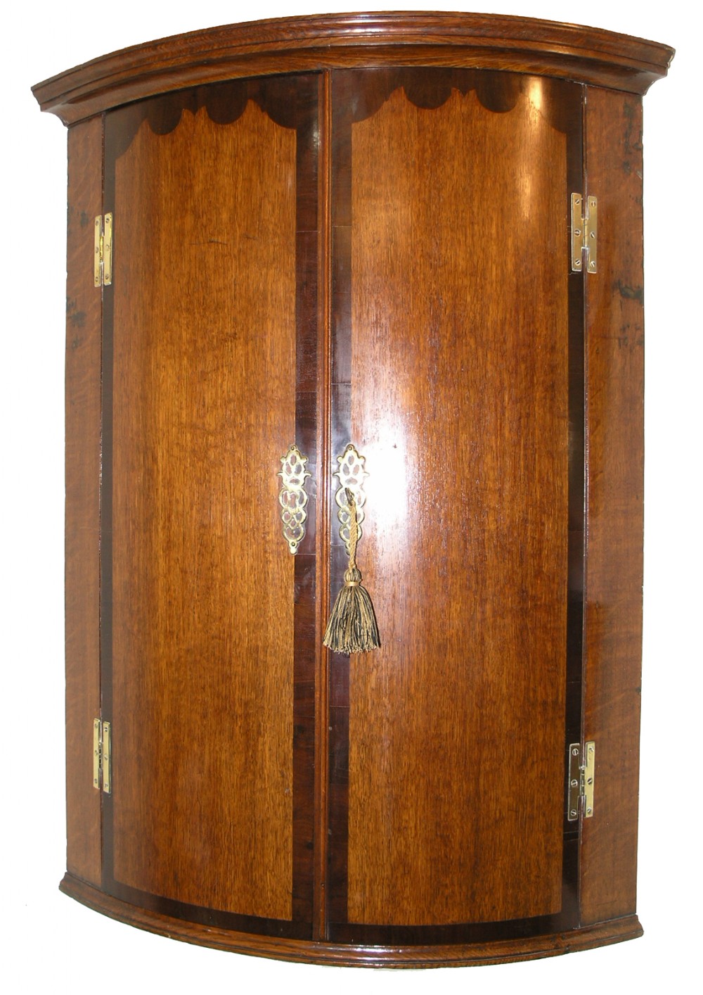 GEORGIAN OAK & MAHOGANY HANGING CORNER CABINET