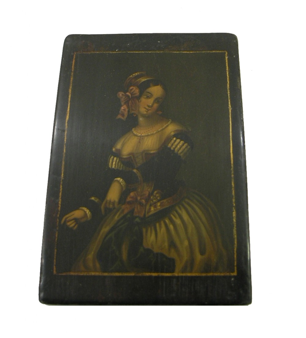 BEAUTIFUL TOLEWARE CIGAR CASE WITH LADY PORTRAIT