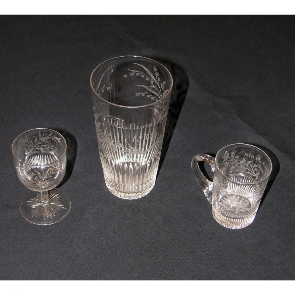 SET OF 3 STUNNING SCOTTISH VICTORIAN ENGRAVED GLASSES