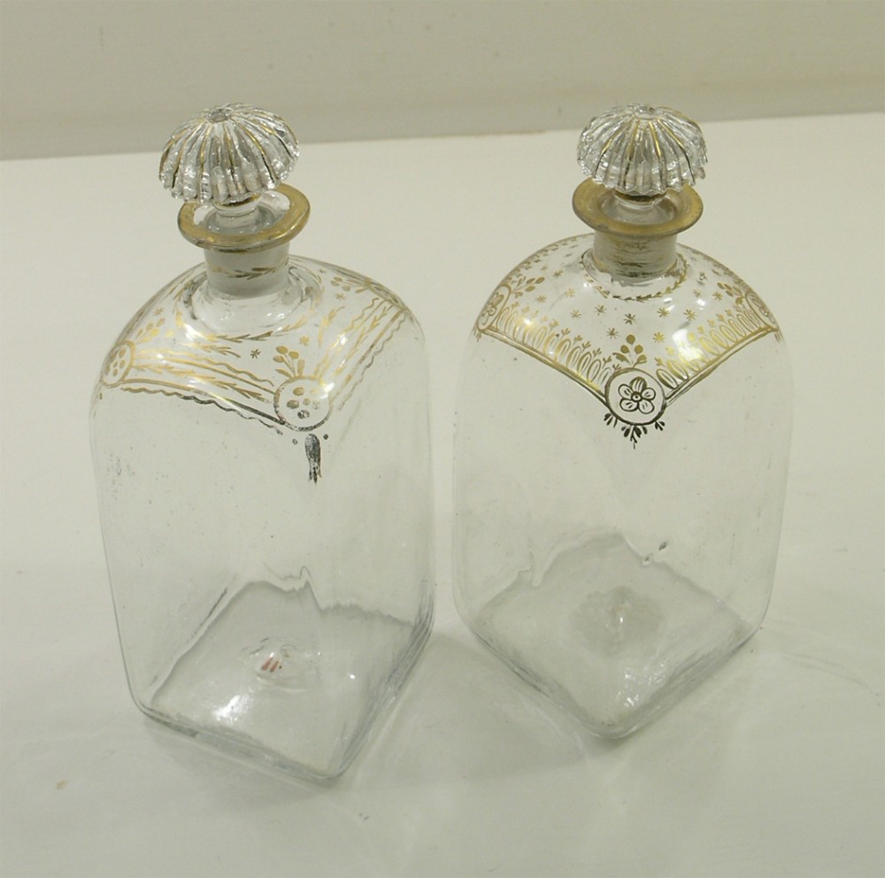 TWO SIMILAR 18th CENTURY DUTCH SQUARE GLASS DECANTERS