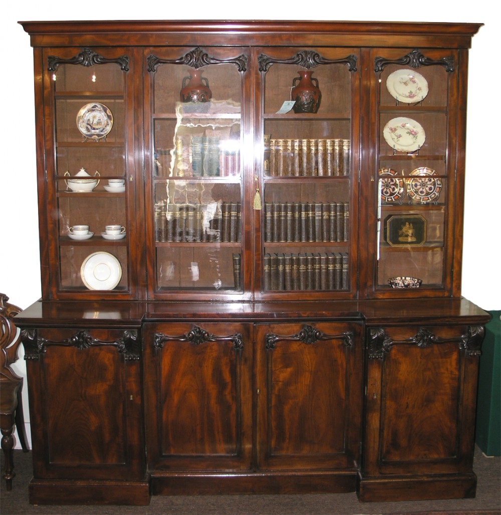 GOOD WILLIAM IV INVERTED BREAKFRONT 4 DOOR BOOKCASE