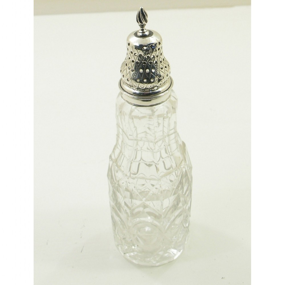 GEORGIAN SILVER & CUT GLASS SUGAR SHAKER. 1795