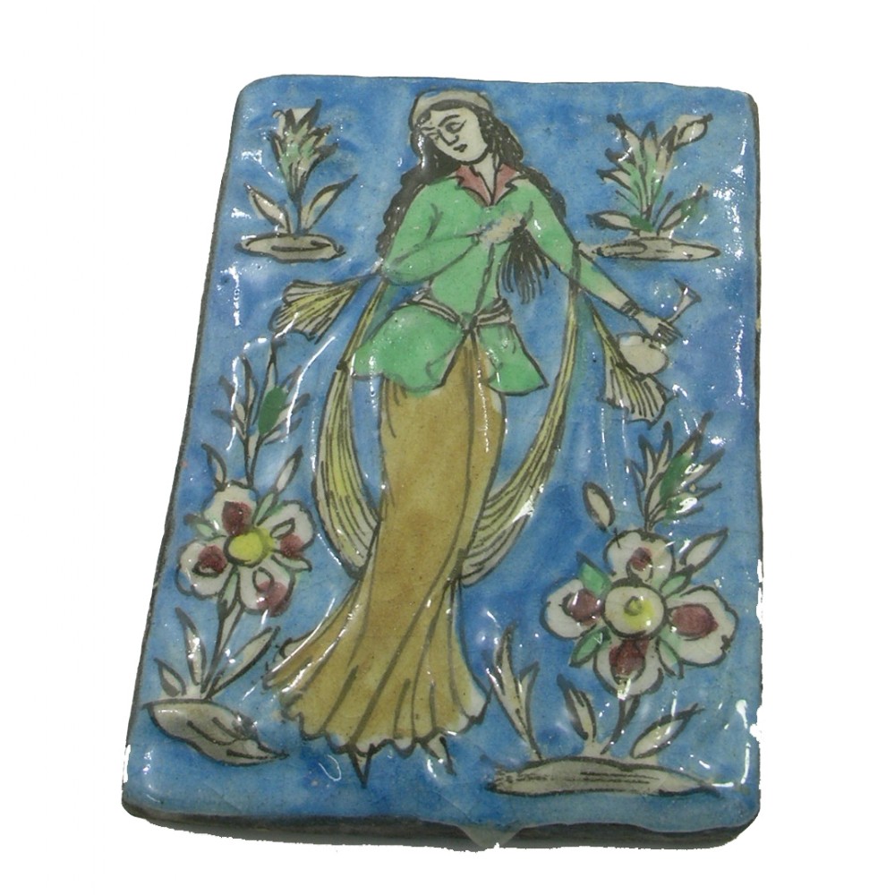 MID 19th CENTURY PERSIAN TILE OF A LADY. CIRCA 1860