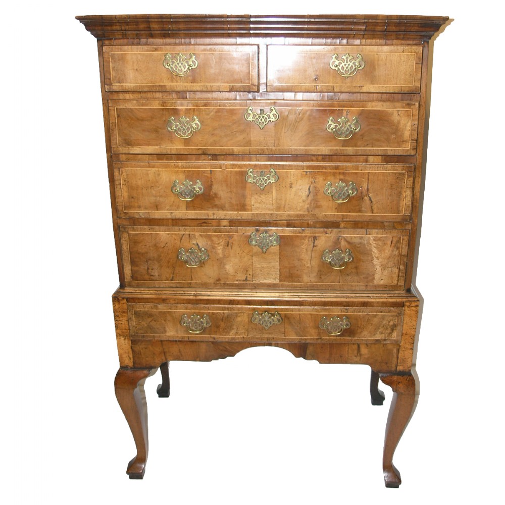 FINE GEORGE II WALNUT AND ELM CHEST ON STAND. C. 1750