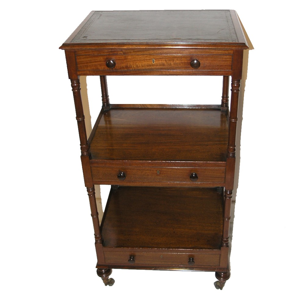 GEORGIAN MAHOGANY THREE TIER WHATNOT WITH DRAWERS