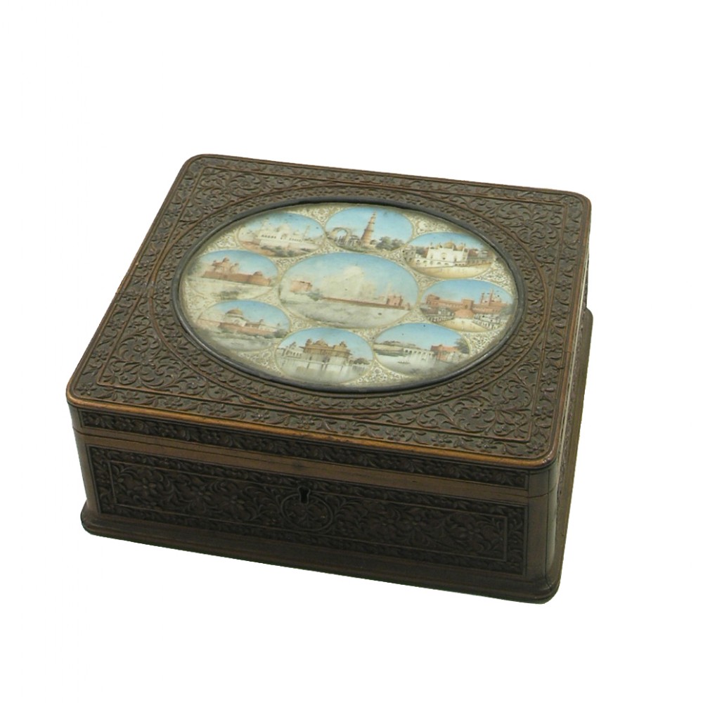 FINE ANGLO INDIAN BOX WITH PAINTED IVORY PLACQUE