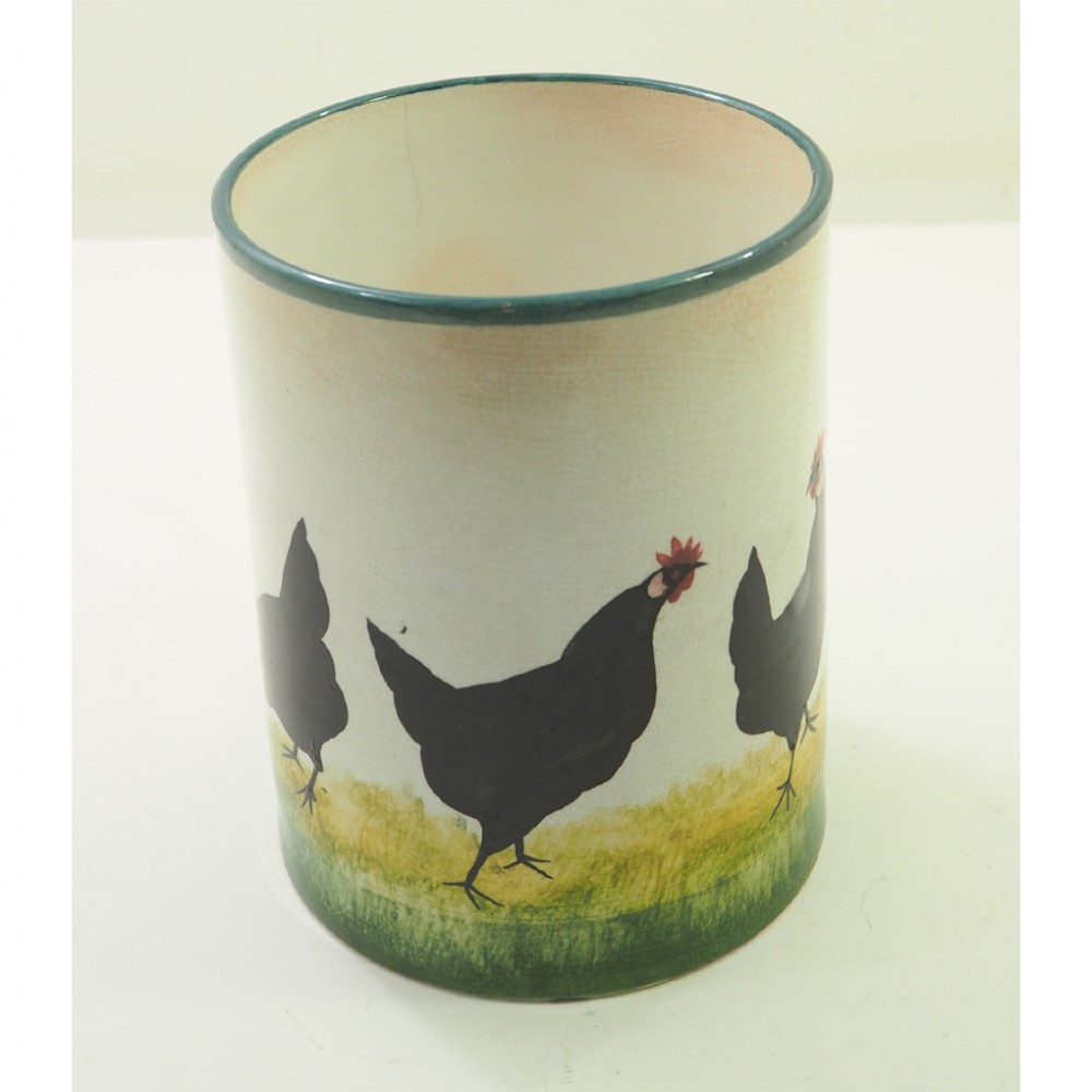 LARGE SCOTTISH WEMYSS WARE BLACK HENS TANKARD