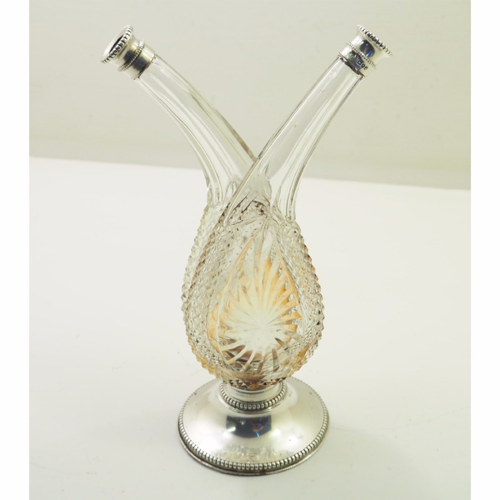 VICTORIAN CUT GLASS & SILVER TABLE CONDIMENT SET