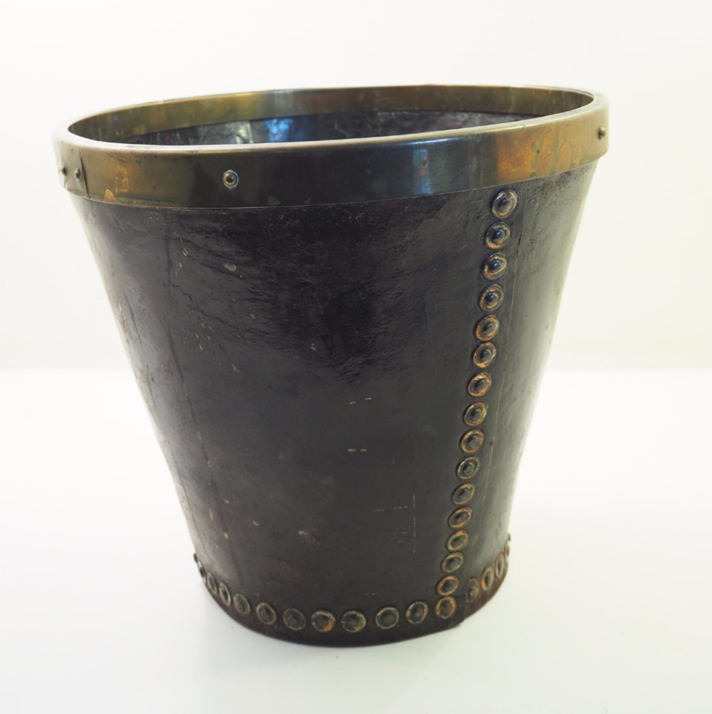 GEORGIAN LEATHER & BRASS POWDER BUCKET