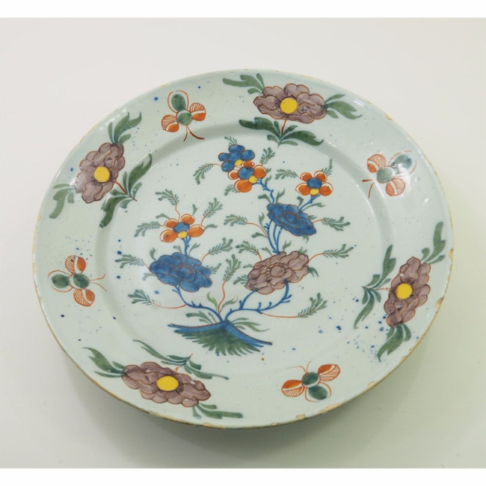 SUPERB LARGE ENGLISH DELFT POLYCROME CHARGER