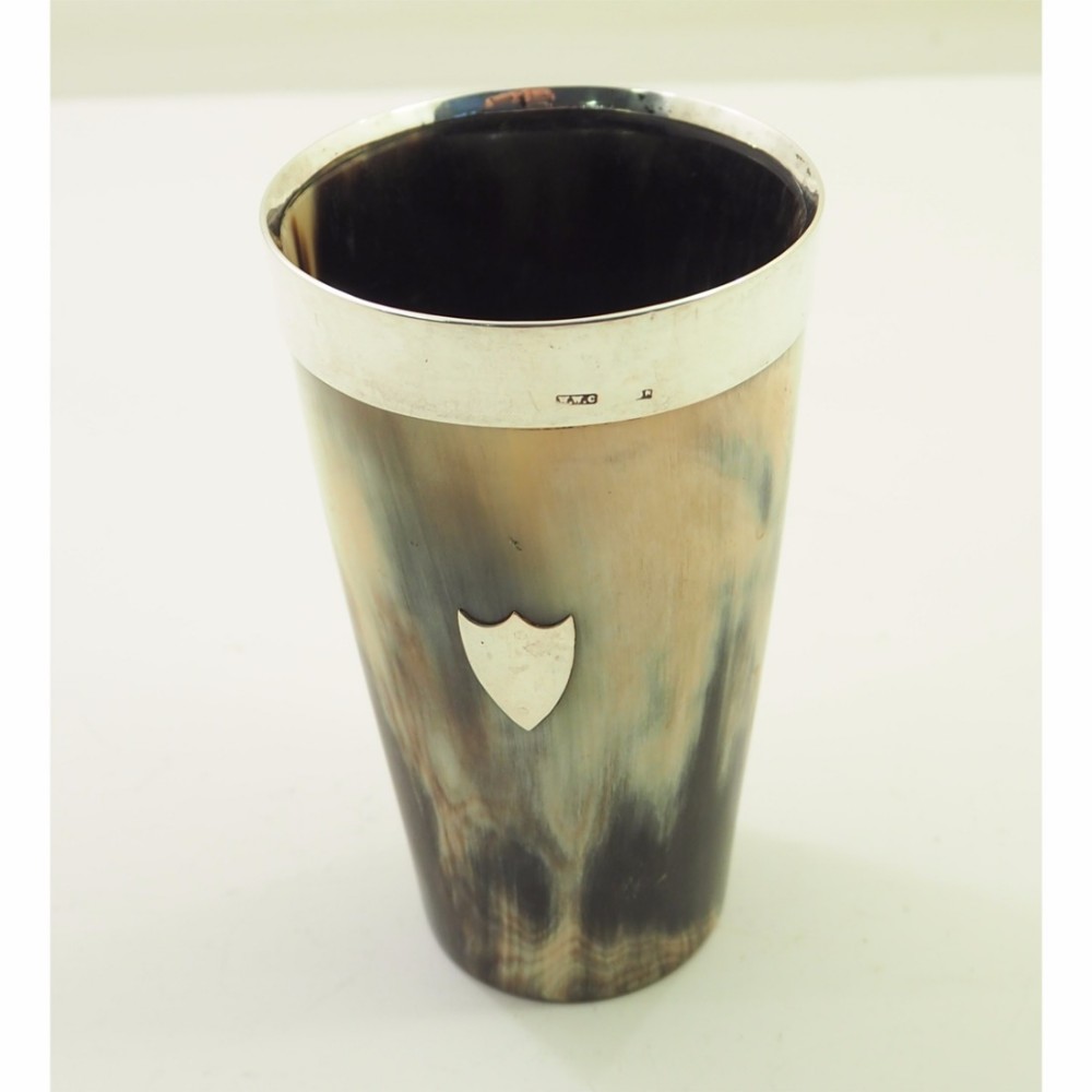 VICTORIAN SCOTTISH SILVER RIM HORN BEAKER