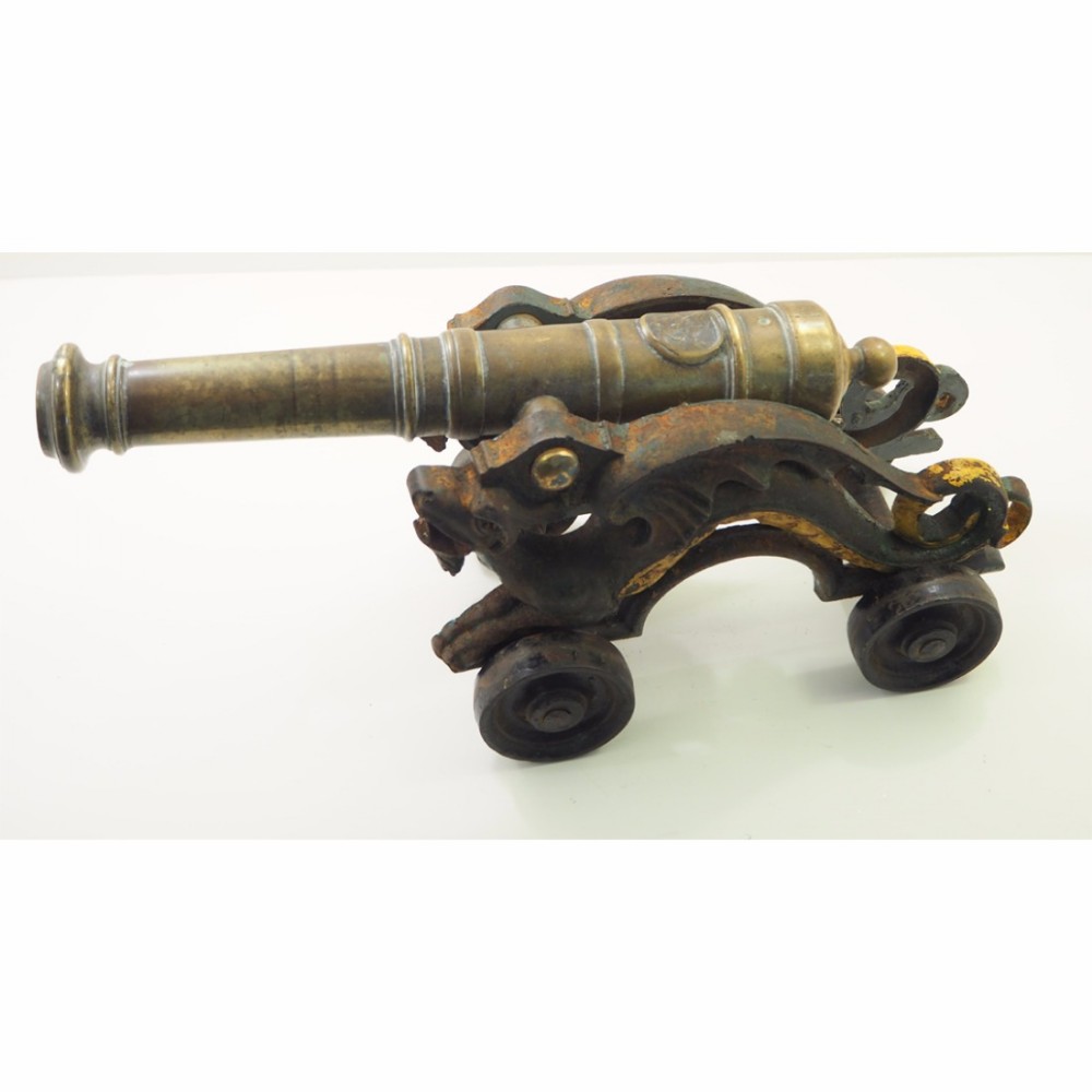 EARLY 19th CENTURY CAST IRON & BRASS MODEL CANNON