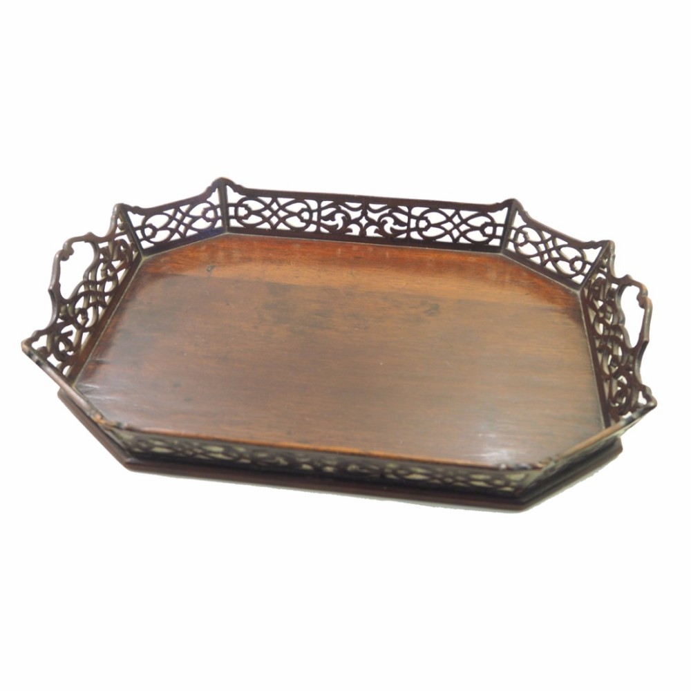 FINE LATE GEORGIAN MAHOGANY FRET DESIGN TRAY