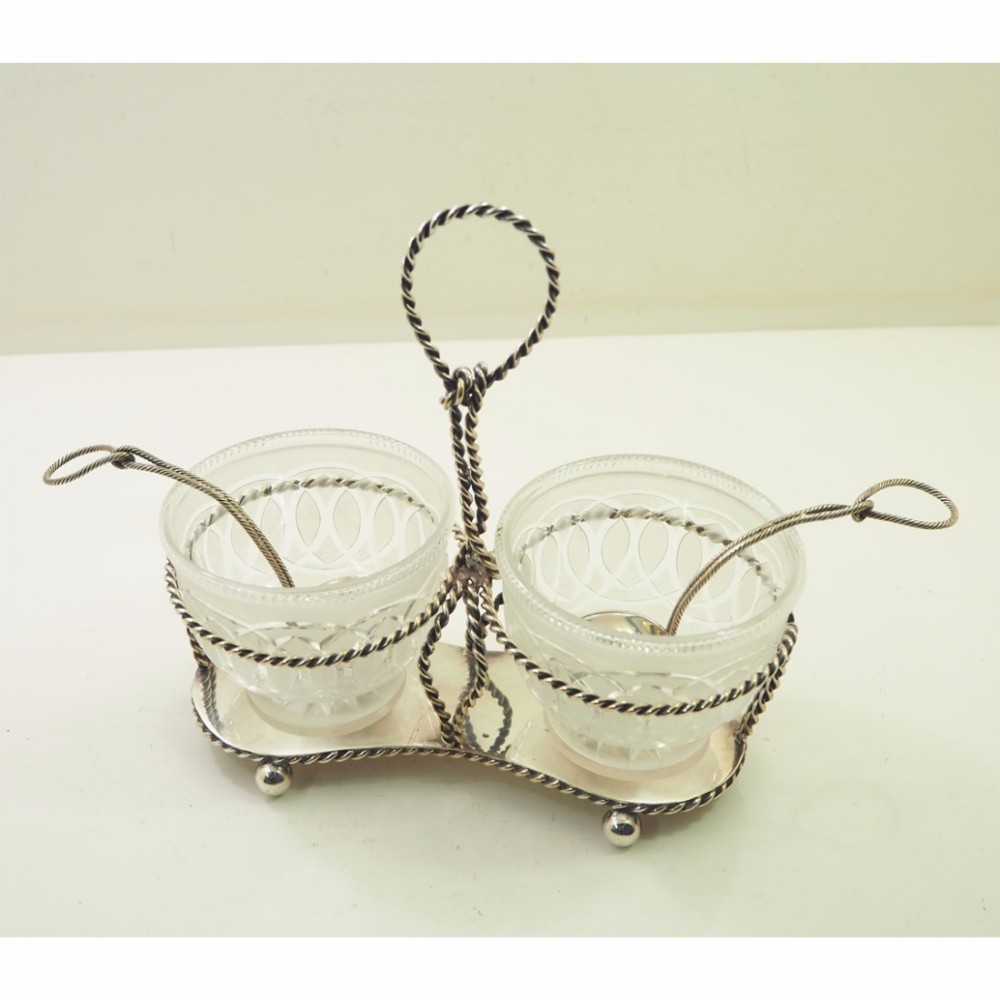 VICTORIAN SILVER PLATED CRUET SET, COMPLETE.